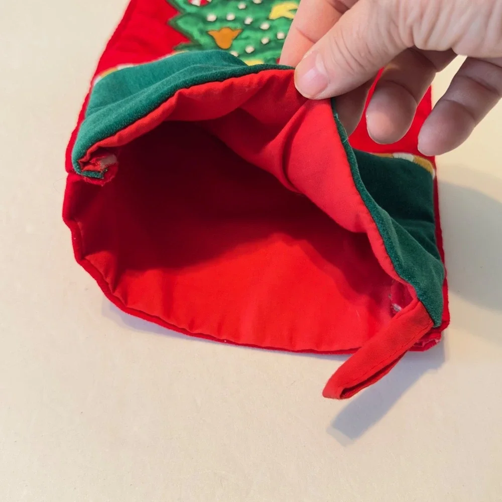 Vintage Style Red Velvet Christmas Stocking Embroidered Tree‎ Bear Rocking Horse